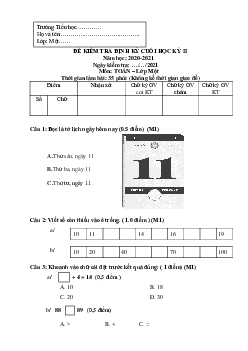 Đề thi học kì 2 Toán lớp 1 sách Cánh Diều năm 2024 - Đề 1