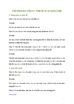 Giải Khoa học lớp 4 Bài 12: Nhiệt độ và sự truyền nhiệt | Kết nối tri thức
