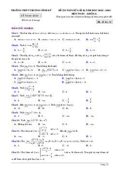 Đề ôn tập giữa kì 2 Toán 11 năm 2022 – 2023 trường THPT Trương Vĩnh Ký – Bến Tre