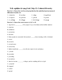 Trắc nghiệm từ vựng Unit 2 lớp 12: Cultural Diversity