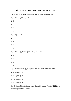 Đề thi học kì 1 lớp 2 năm 2023 - 2024 theo Thông tư 27 | Toán 2 Chân trời sáng tạo đề 5