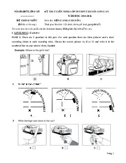 Đề thi tuyển sinh vào lớp 10 môn Tiếng Anh THPT Chuyên năm học 2015 - 2016 tỉnh Long An (đề chuyên)