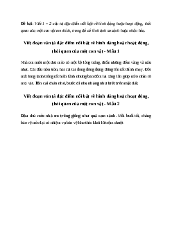 Viết đoạn văn tả đặc điểm nổi bật về hình dáng hoặc hoạt động, thói quen của một con vật em thích Tiếng việt 4 Chân trời sáng tạo
