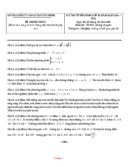 Đề thi tuyển sinh vào lớp 10 năm 2023-2024 môn toán không chuyên Sở GD Tây Ninh (có đáp án và lời giải chi tiết)