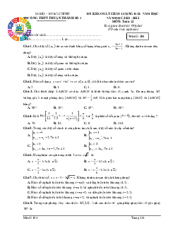 Đề khảo sát Toán 12 đầu năm học 2021 – 2022 trường Thuận Thành 1 – Bắc Ninh