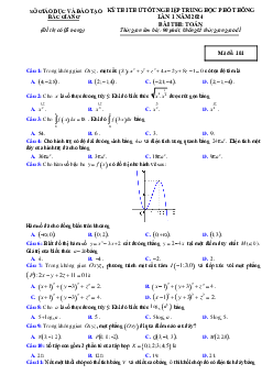 Đề thi thử THPT Quốc gia năm 2024 lần 1 môn Toán Sở GD&ĐT Bắc Giang (có đáp án)