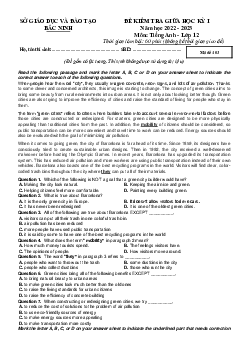 Đề thi giữa HK1 Tiếng anh 12 sở GD Bắc Ninh 2022-2023 (có đáp án)