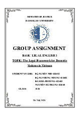 Bài tập nhóm: Khung pháp lý về bạo lực gia đình tại Việt Nam môn Tiếng Anh pháp lí | Trường Đại học Luật Hà Nội