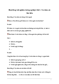 Giải Hoạt động trải nghiệm 6: Tự chăm sóc bản thân | Kết nối tri thức