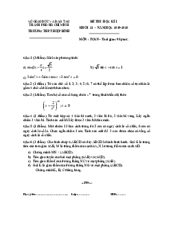 Đề thi học kì 1 Toán 11 năm 2019 – 2020 trường THPT Hiệp Bình – TP HCM