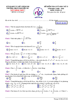 Đề thi giữa kỳ 2 Toán 12 năm 2020 – 2021 trường THPT Nguyễn Du – TP HCM