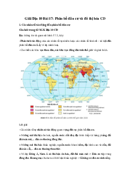 Giải Địa 10 Bài 17: Phân bố dân cư và đô thị hóa CD