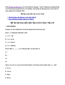 Bài tập cuối tuần lớp 2 môn Toán Chân trời sáng tạo - Tuần 27