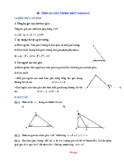 Bài tập hình học toán lớp 7 tổng ba góc của một tam giác (có lời giải)