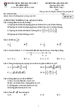 Đề giữa học kì 1 Toán 7 năm 2023 – 2024 trường Việt Anh 2 – Bình Dương