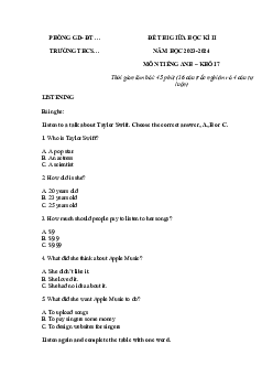 Đề thi giữa học kì 2 môn Tiếng Anh 7 năm 2023 - 2024 sách Chân trời sáng tạo - Đề 2