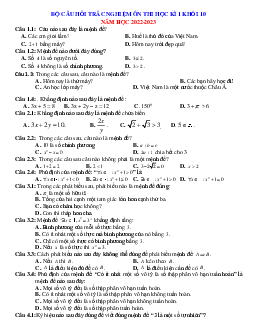 Bộ câu hỏi trắc nghiệm ôn thi Toán 10 học kỳ 1 năm 2022-2023