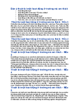 Viết đoạn văn ngắn thuật lại một hoạt động ở trường mà em thích - Tập làm văn lớp 3 Chân trời sáng tạo