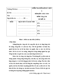 Đề thi học kì 1 lớp 5 môn Tiếng Việt năm 2023 - Đề 3