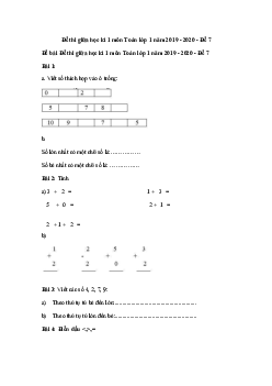Đề thi giữa học kì 1 môn Toán lớp 1 năm 2019 - 2020 - Đề 7