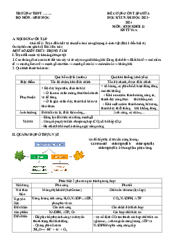 Đề cương ôn tập giữa học kì 1 môn Sinh học 11 sách Kết nối tri thức với cuộc sống