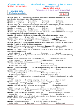 Đề thi thử tốt nghiệp THPT môn Anh Văn 2021 trường Quế Võ lần 1 (có đáp án)