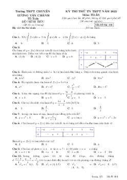 Đề thi thử THPT Quốc gia 2022 môn Toán trường THPT Chuyên Lương Văn Chánh, Phú Yên (có đáp án)