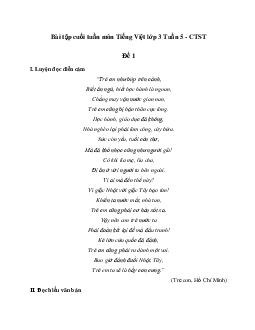 Bài tập cuối tuần lớp 3 môn Tiếng Việt Chân trời sáng tạo - Tuần 5