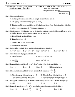 Đề thi HK2 Toán 12 năm học 2016 – 2017 trường THPT Yên Viên – Hà Nội