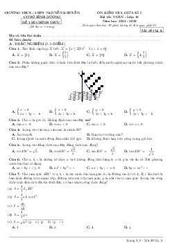 Đề ôn tập giữa kì 1 Toán 10 năm 2022 – 2023 trường Nguyễn Khuyến – Bình Dương