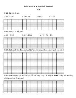 Phiếu bài tập tự ôn ở nhà môn Toán lớp 3