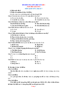 Đề thi giữa HK1 môn Lịch sử & Địa lí 7 năm học 2022-2023 (Đề 1, có đáp án)