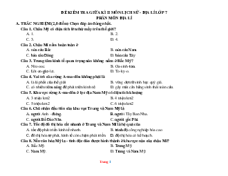 Đề thi giữa học kỳ 2 môn Lịch sử & Địa lí 7 năm học 2022-2023 (có đáp án)