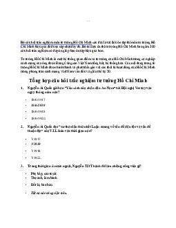 Bộ câu hỏi trắc nghiệm môn tư tưởng Hồ Chí Minh | Trường Đại học Thủy Lợi