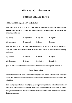 Đề thi tiếng Anh lớp 10 học kì 1 Friends Global số 1