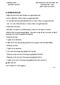 Đề cương ôn tập giữa học kì 1 môn Lịch sử 10 sách Cánh diều
