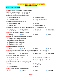 Đề kiểm tra giữa học kì 1 Hóa 11 Chân Trời Sáng Tạo - Đề 2 (Có đáp án)