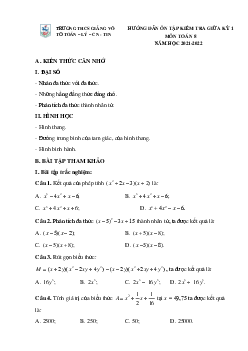 Hướng dẫn ôn tập giữa kỳ 1 Toán 8 năm 2021 – 2022 trường THCS Giảng Võ – Hà Nội