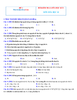 Bộ đề kiểm tra giữa HK1 Hóa 10 năm 2021-2022 (có đáp án)