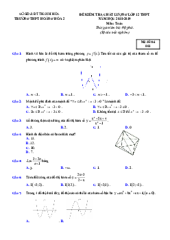 Đề kiểm tra chất lượng Toán 12 THPT năm 2018 – 2019 trường Hoằng Hóa 2 – Thanh Hóa