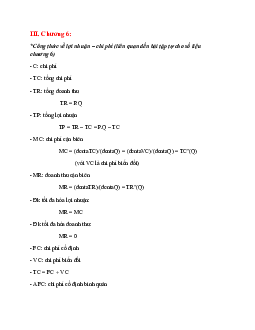 Tổng hợp công thức Vi mô chương 6