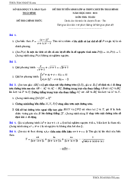 Đề tuyển sinh lớp 10 môn Toán (chuyên) năm 2020 – 2021 trường THPT chuyên Thái Bình