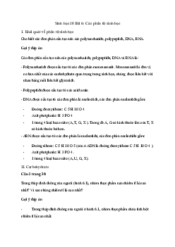 Giải Sinh học 10 Bài 6: Các phân tử sinh học | Cánh diều