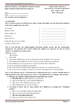 Đề chọn ĐTQG môn Tiếng Anh 2015