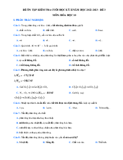 Đề thi học kì 2 lớp 10 môn Hóa học Kết nối tri thức năm 2023 - Đề 3