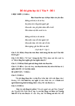 Bộ đề thi giữa kì 1 Văn 9 năm 2023 có đáp án