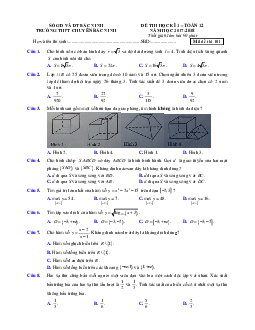 Đề thi học kỳ 1 Toán 12 năm học 2017- 2018 trường THPT chuyên Bắc Ninh