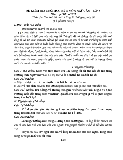 Đề kiểm tra cuối HK2 Văn 8 năm 2021-2022 (có đáp án)
