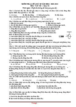 Đề thi giữa học kỳ 2 môn Lý 11 có đáp án (đề 3)