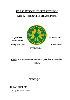 Tiểu luận nghiên cứu Marketing | Học viện Nông nghiệp Việt Nam